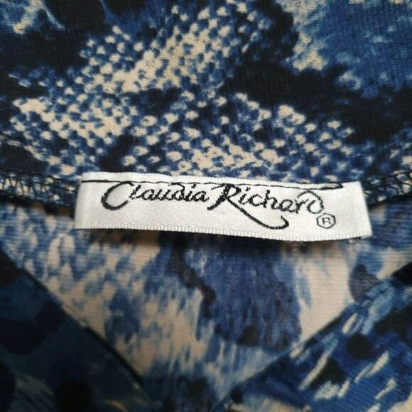 VINTAGE CLAUDIA RICHARD Blue Mixed Print Animal Print Sleeveless Top Sz M-L - Picture 6 of 6